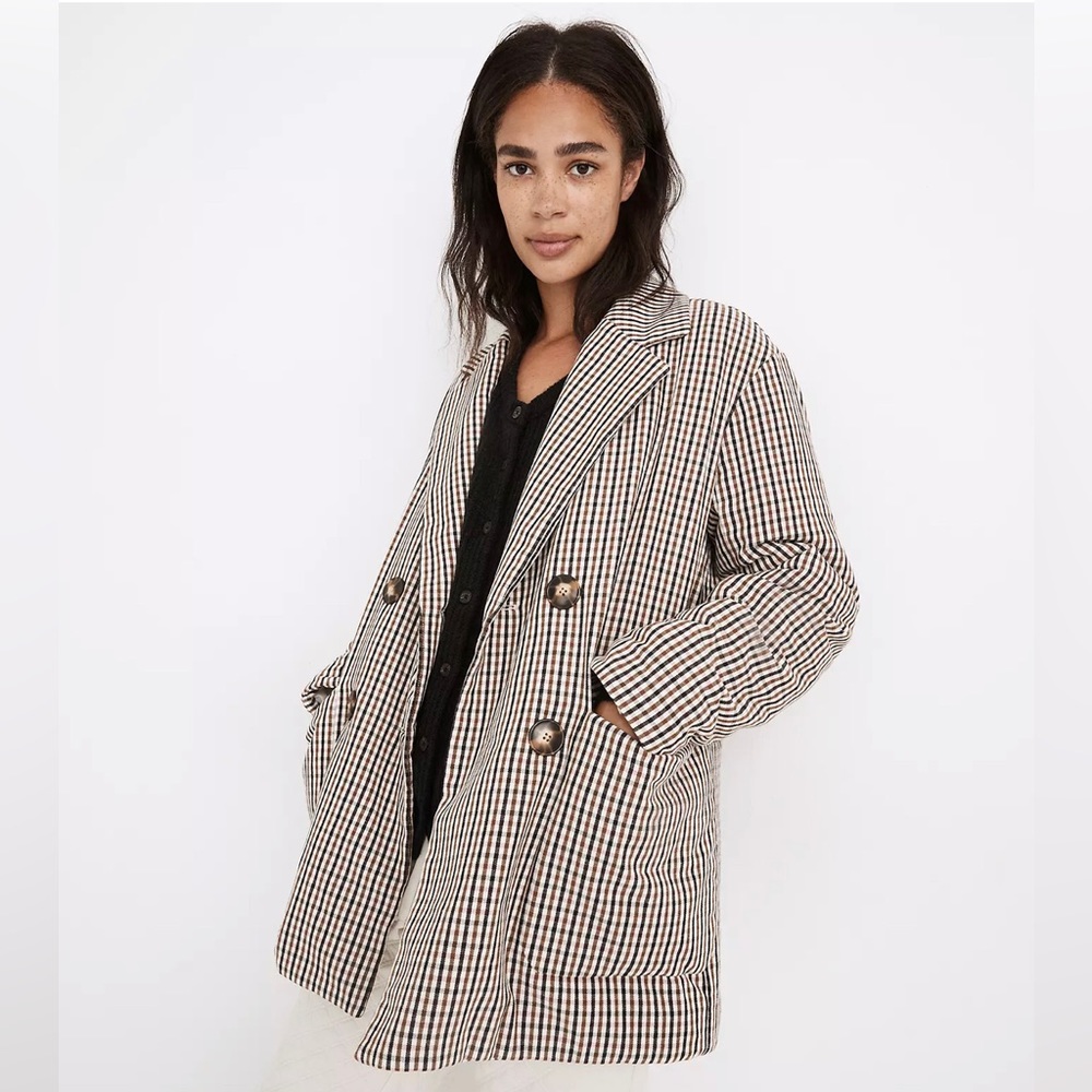 Madewell Oversized Plaid Puffy Blazer Coat